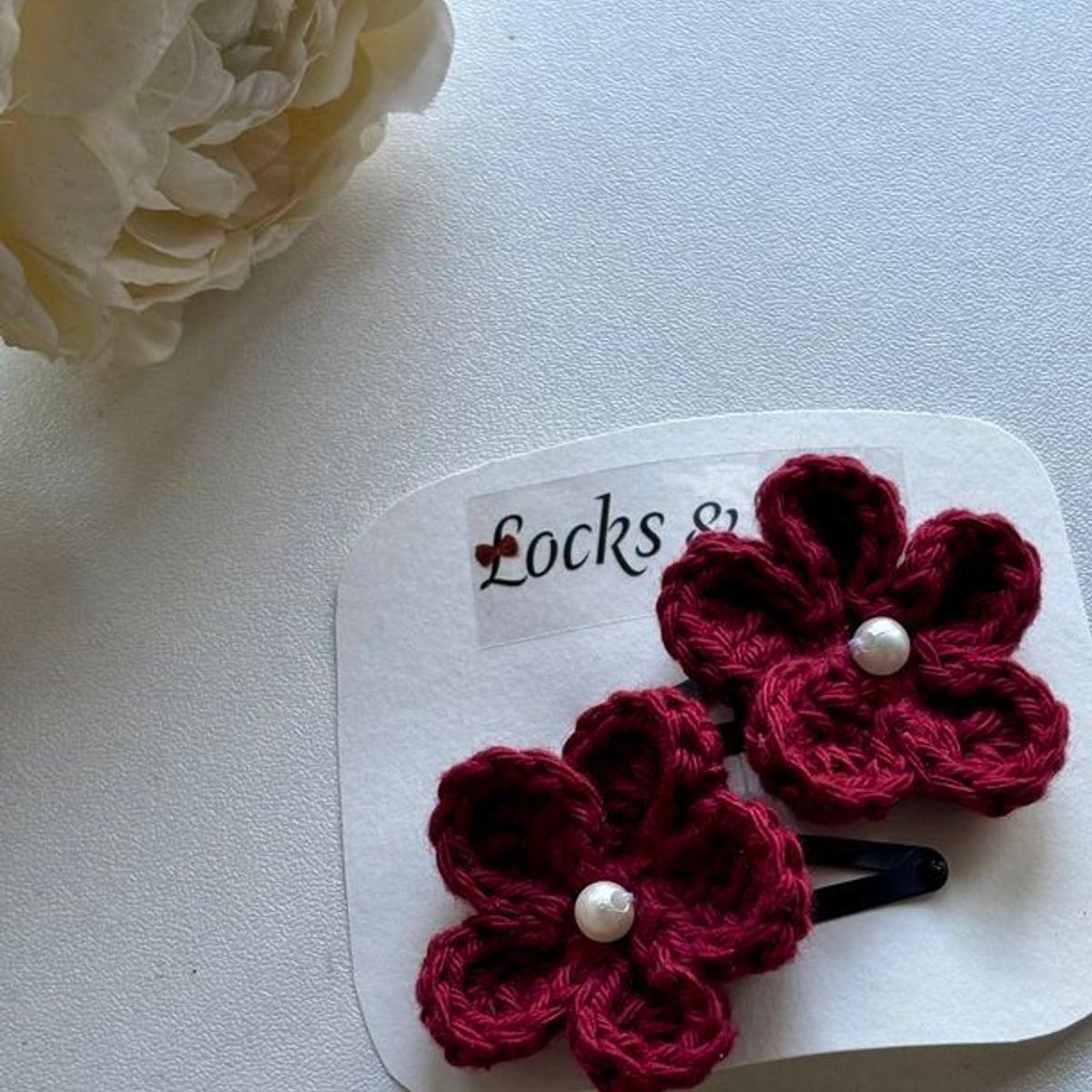 Rose Hair Clips (Burgundy), view 1