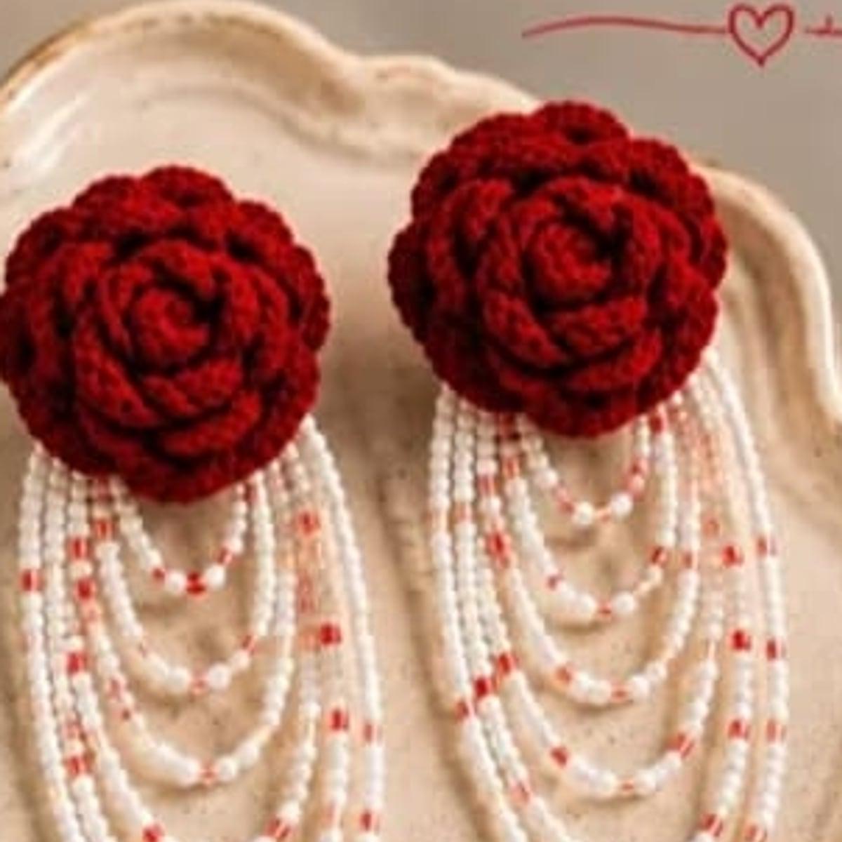 Rose Cascade Earrings (Red), view 1
